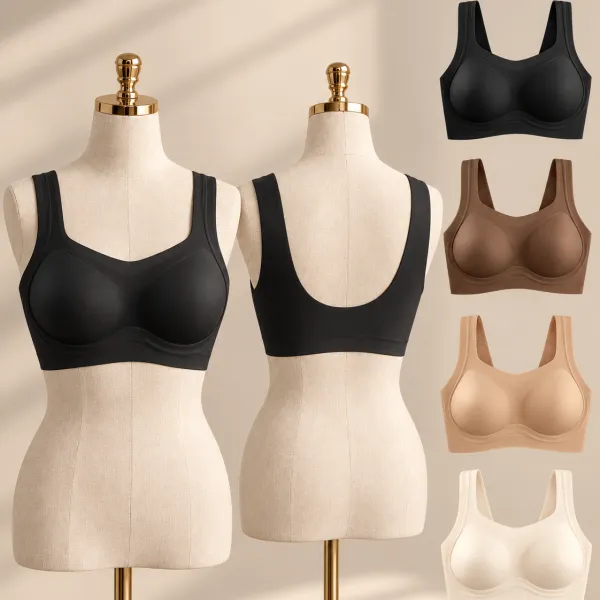 Ice Silk Jelly Support Seamless Bra on mannequin, front and back, all colours
