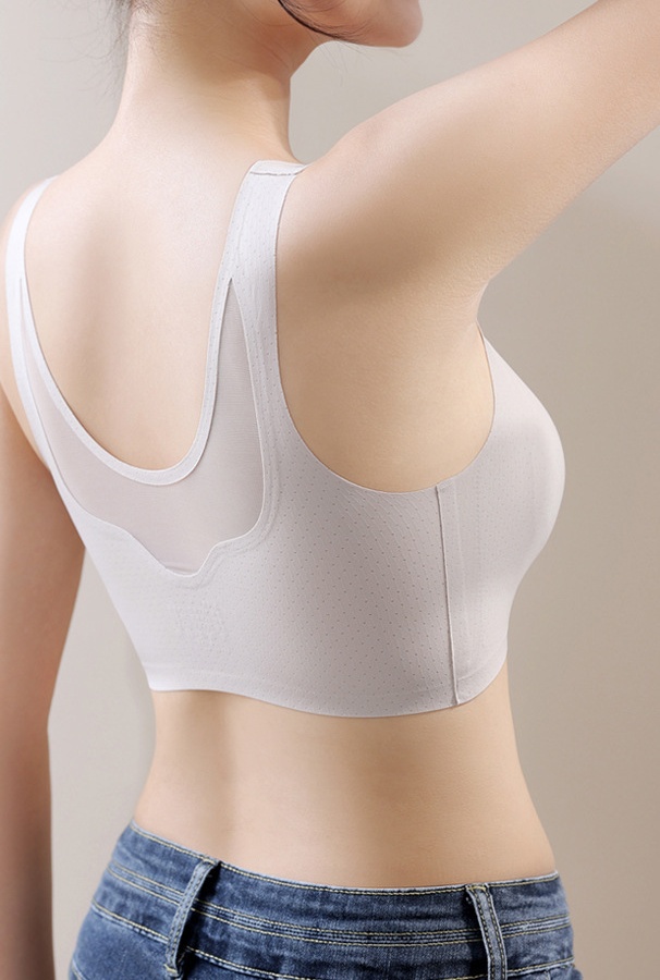 Breathable vest push-up bra side and back view in silver grey