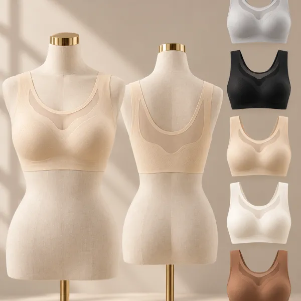 Breathable Vest Push-Up Bra on mannequin, front and back, all colours